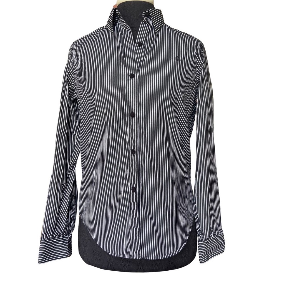 Ralph Lauren Long Sleeve Black and White Stripe Women's Small Button-Down